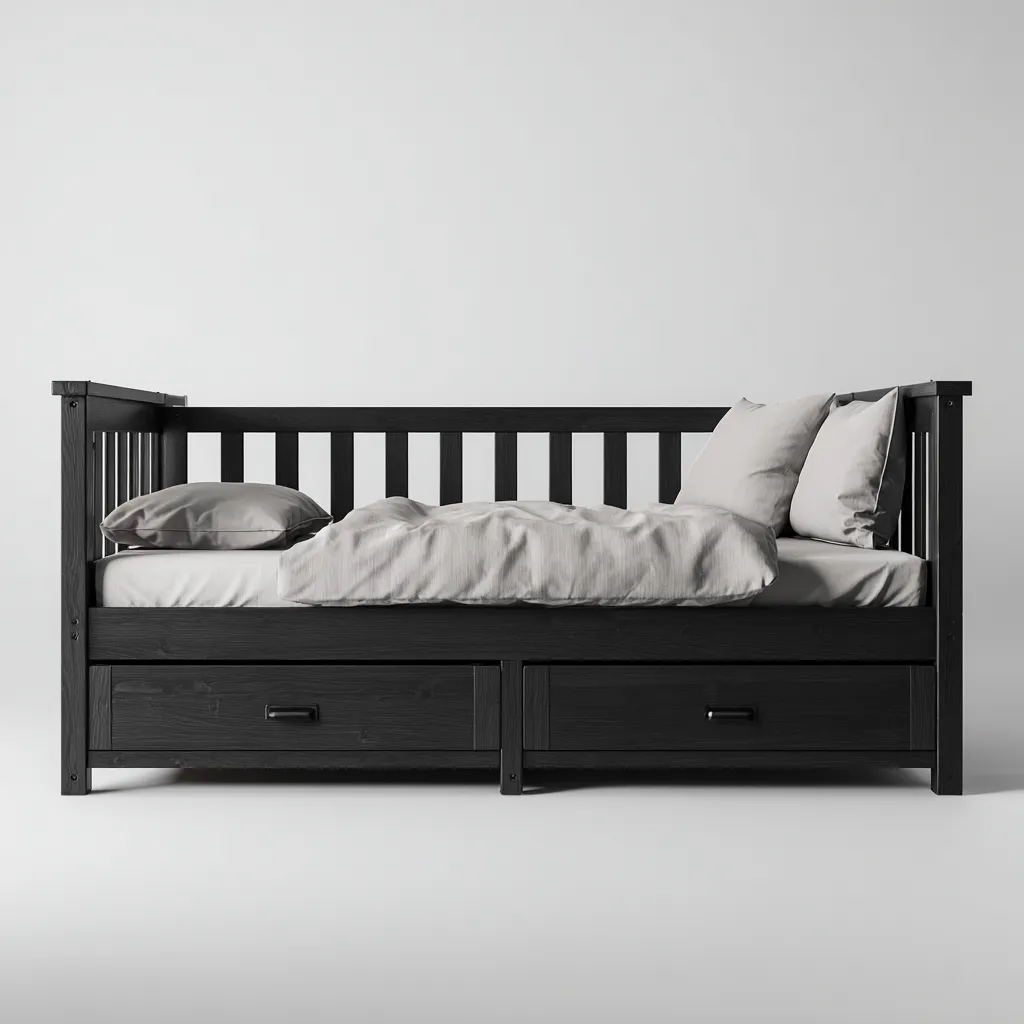 Canapé lit - bois - 205x95x90 cm - noir - adapté à la chambre - avec rangements - design contemporain-Roomuna