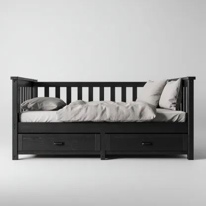 Canapé lit - bois - 205x95x90 cm - noir - adapté à la chambre - avec rangements - design contemporain-Roomuna