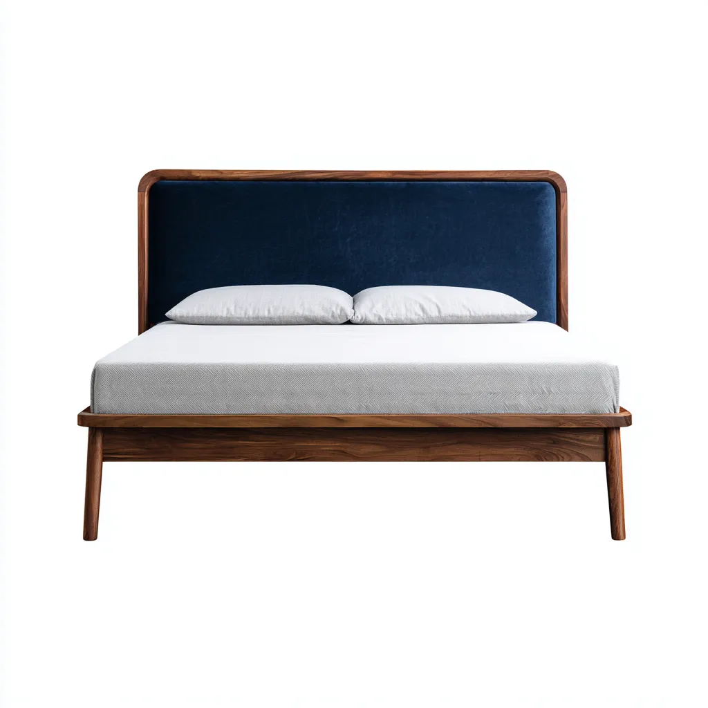 Lit double bois massif et tissu 200x180x98 cm - bleu - pour chambre - design moderne-Roomuna