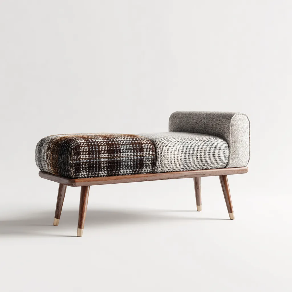 Banc de lit tissu 110x40x50 cm - marron - gris - adapté à la chambre - design contemporain-Roomuna