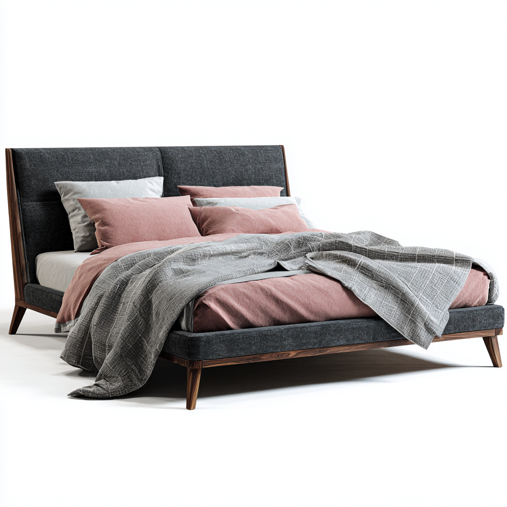 Lit double bois massif et tissu 200x180x100 cm - gris foncé - pour chambre - design moderne-Roomuna