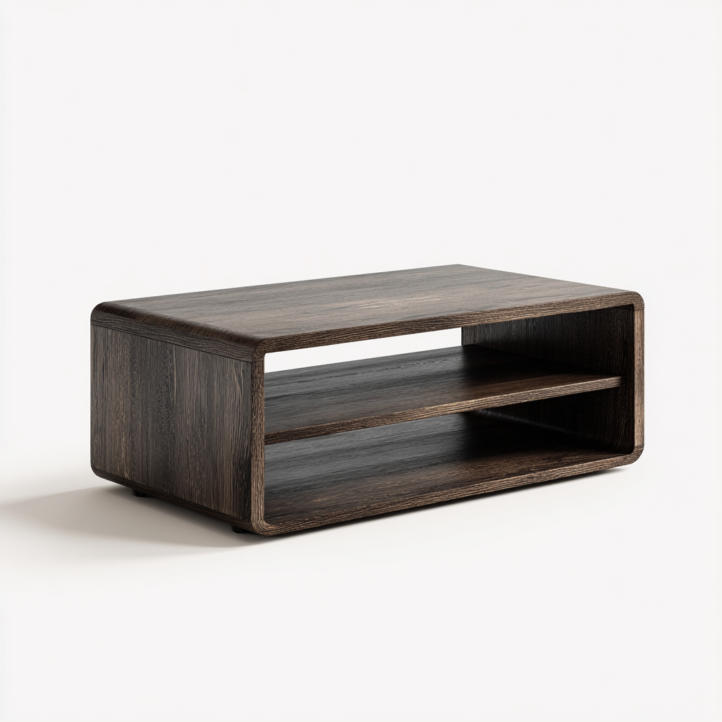Table basse bois 90x50x40 cm - noyer foncé - design rectangulaire avec étagère pour salon-Roomuna