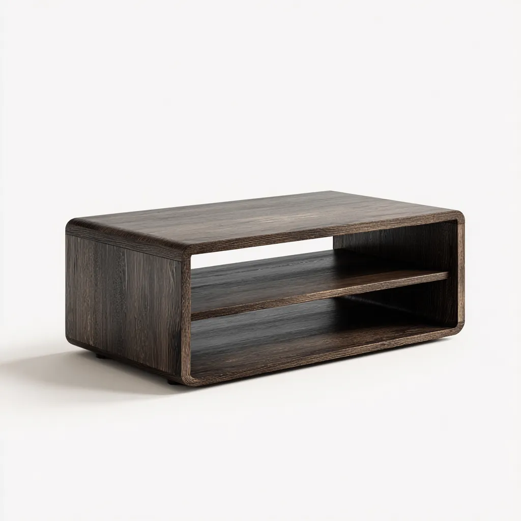 Table basse bois 90x50x40 cm - noyer foncé - design rectangulaire avec étagère pour salon-Roomuna