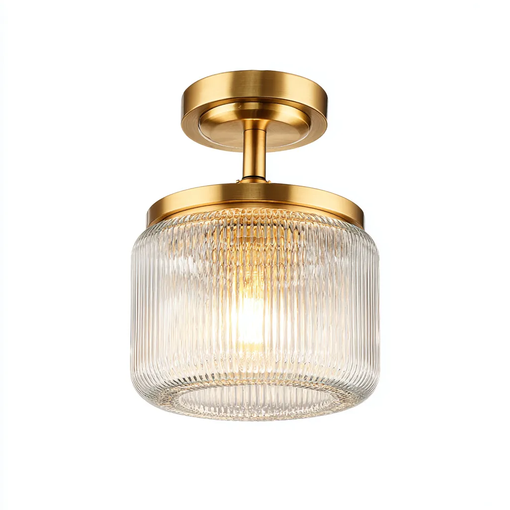 Plafonnier métal - verre 18x18x28 cm - doré - transparent - pour intérieur - style moderne-Roomuna