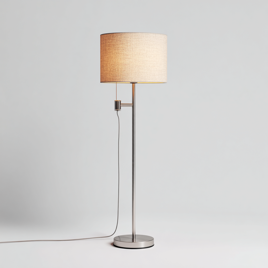 Lampadaire métal et tissu 40x30x160 cm - beige clair - argent - pour salon - design moderne-Roomuna