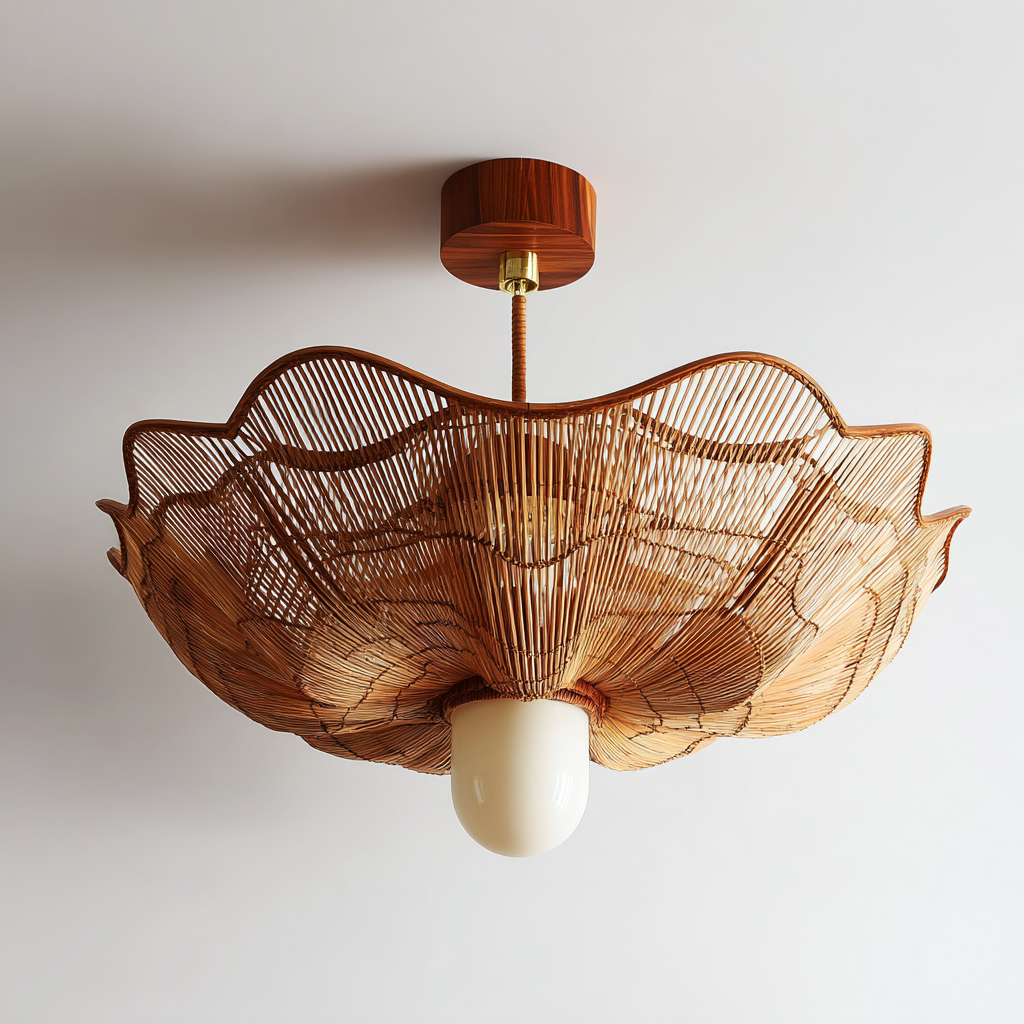 Plafonnier rotin sculpté 55x55x30 cm - naturel - pour intérieur - design décoratif-Roomuna