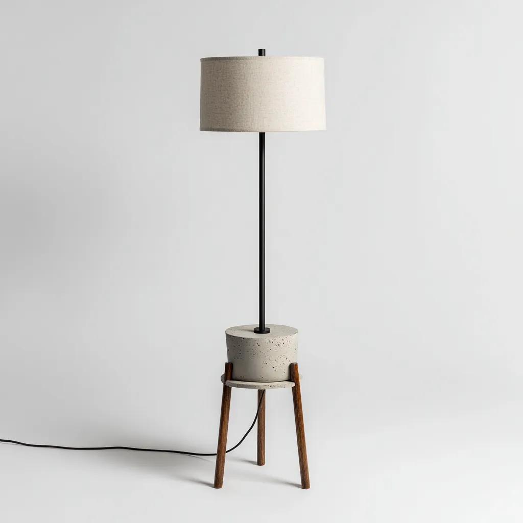 Lampadaire métal et tissu 40x30x160 cm - beige - noir - pour salon - design moderne-Roomuna