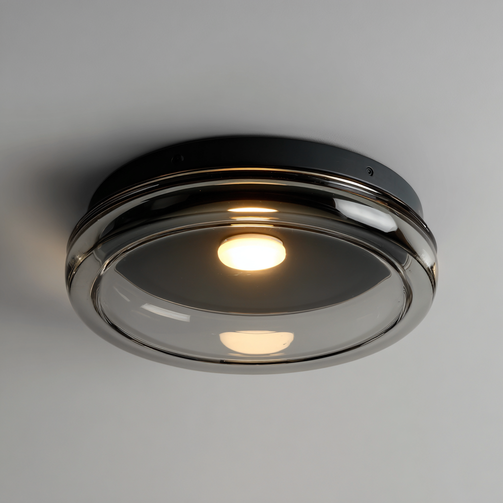 Plafonnier métal - verre 28x28x10 cm - noir - pour intérieur - design moderne-Roomuna