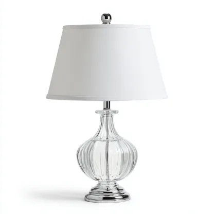 Lampe de table - verre - métal - tissu - 28x28x48 cm - transparent - blanc - chrome - pour salon - design contemporain-Roomuna