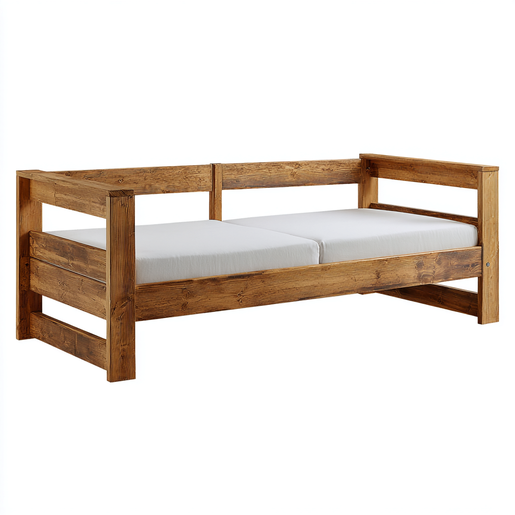 Canapé lit - bois - 200x90x85 cm - bois naturel - adapté à la chambre - design rustique-Roomuna