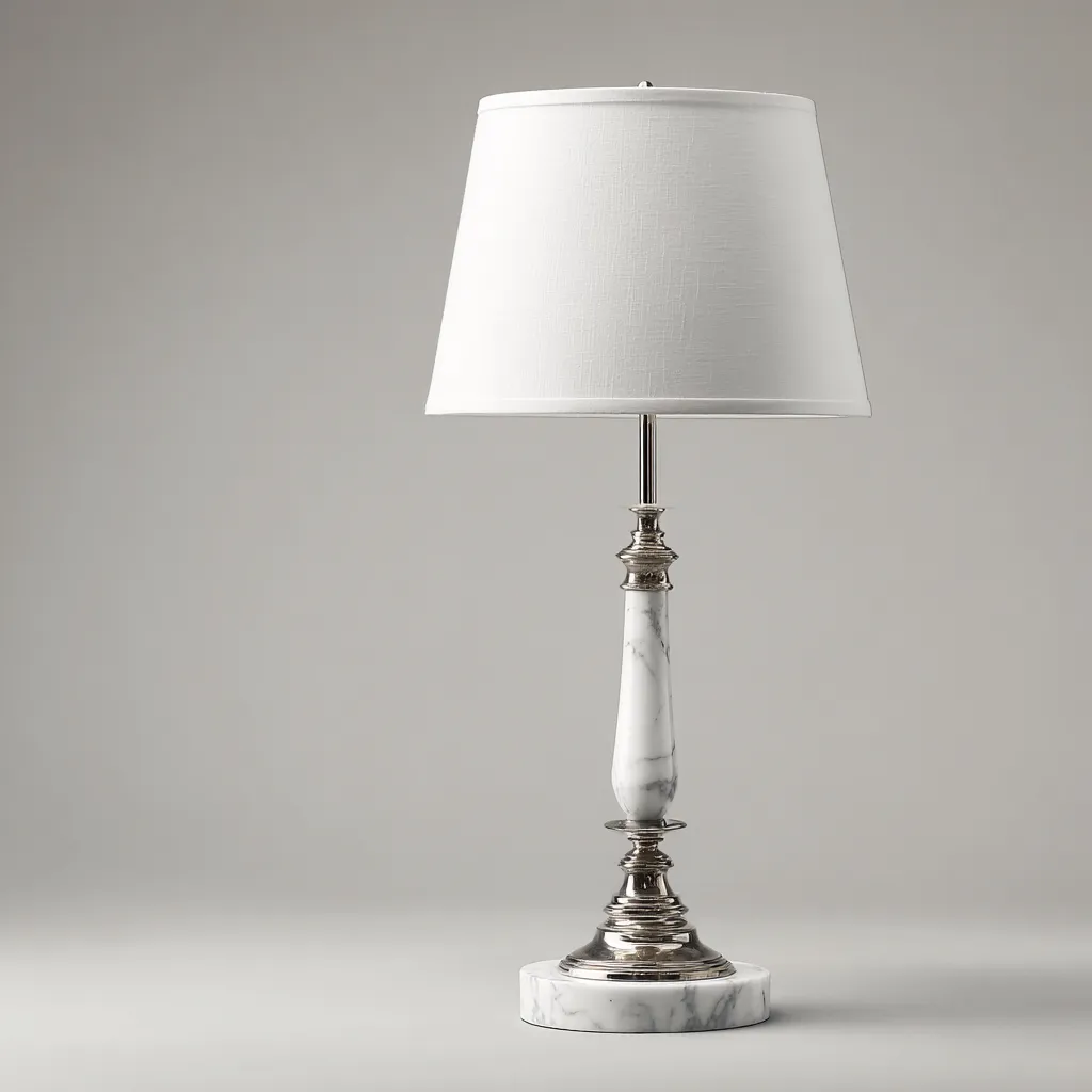 Lampe de table - marbre - métal - tissu - 30x30x60 cm - blanc - gris - argent - pour salon - design classique-Roomuna