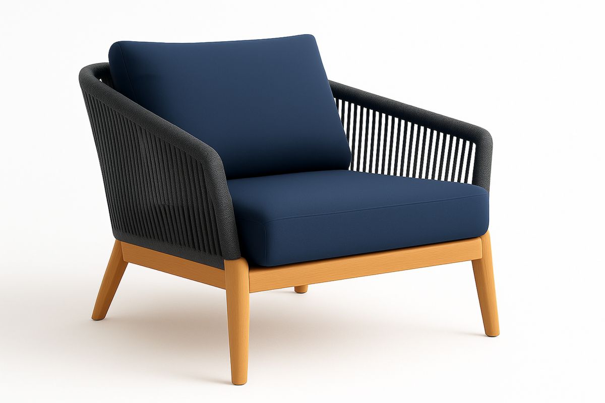 Polyester Rope Lounge Chair with Wooden Frame and Navy Cushion-Poliverno
