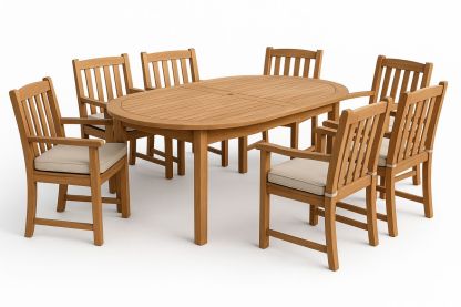Teak Outdoor Dining Table and Chair Set (7-Piece) with Cushions-Poliverno