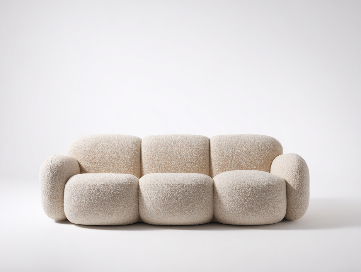 Divano 3 posti in tessuto bouclé 228x100x82 cm - beige - per soggiorno - design moderno-Houseero