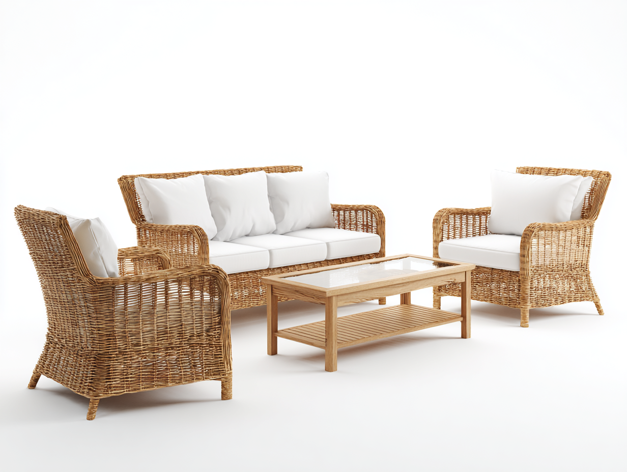 Set divano e poltrone da giardino - rattan naturale - divano 182x80x90 cm - per giardino - design moderno-Houseero