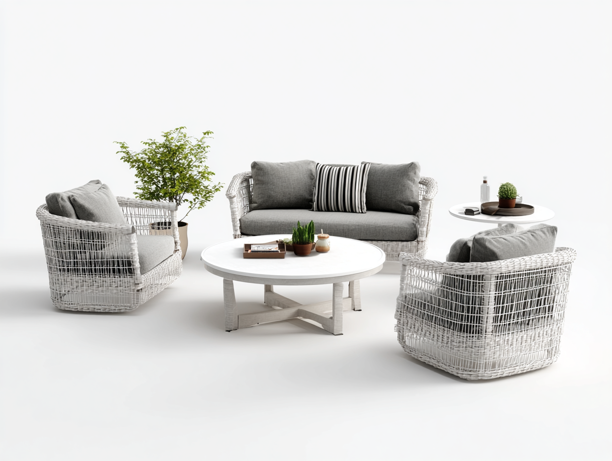 Set divano e poltrone da giardino - rattan sintetico bianco - divano 155x80x85 cm - per giardino - design moderno-Houseero