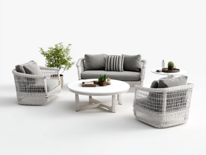 Set divano e poltrone da giardino - rattan sintetico bianco - divano 155x80x85 cm - per giardino - design moderno-Houseero