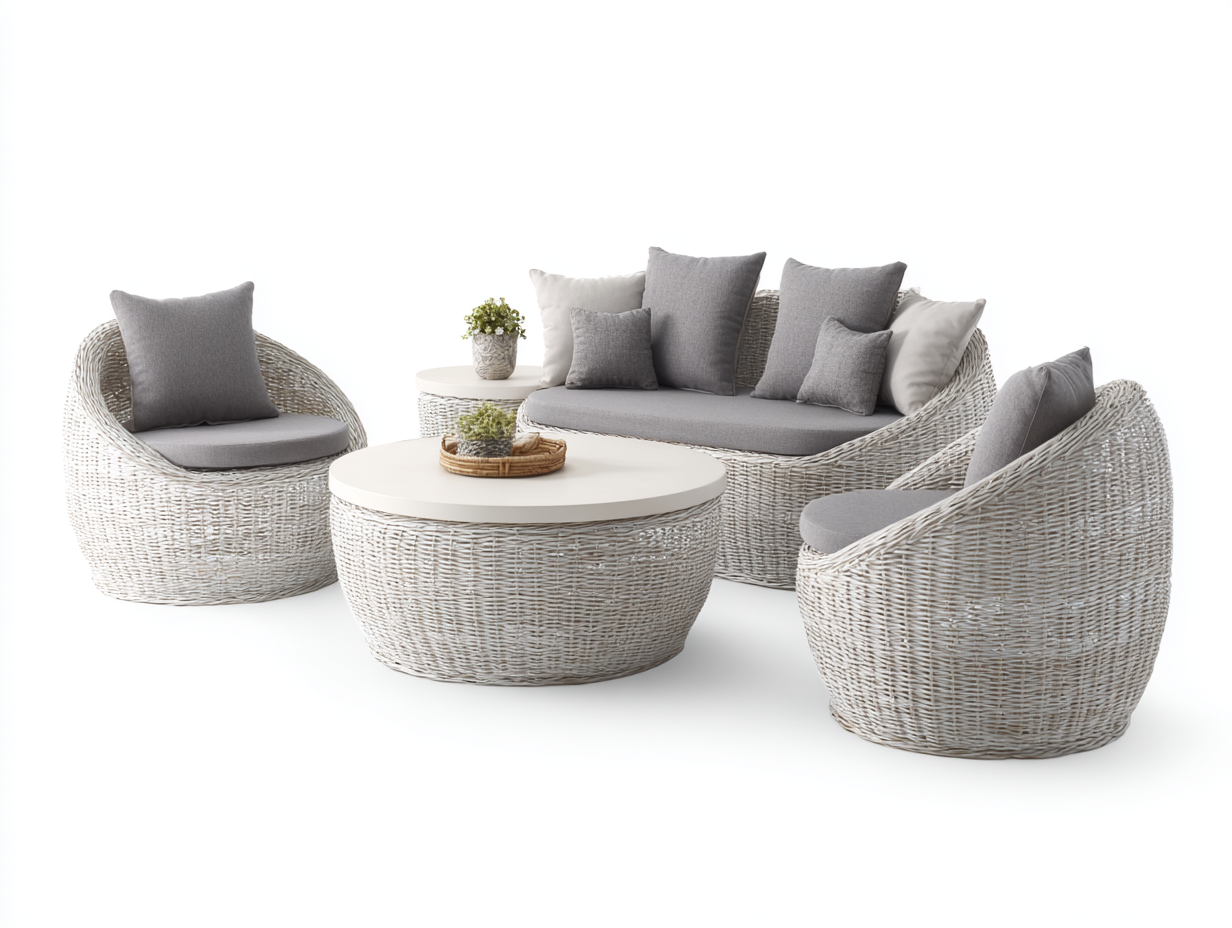 Set divano e poltrone da giardino - rattan sintetico bianco - divano 160x85x87 cm - per giardino - design moderno-Houseero