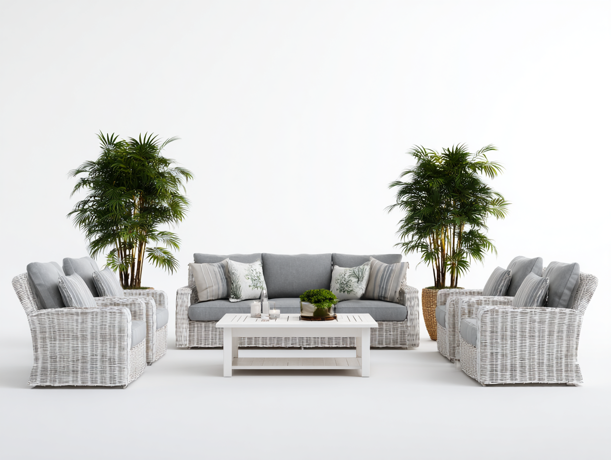 Set divano e poltrone da giardino - rattan sintetico bianco - divano 185x85x88 cm - per giardino - design moderno-Houseero