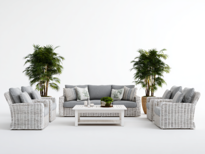 Set divano e poltrone da giardino - rattan sintetico bianco - divano 185x85x88 cm - per giardino - design moderno-Houseero