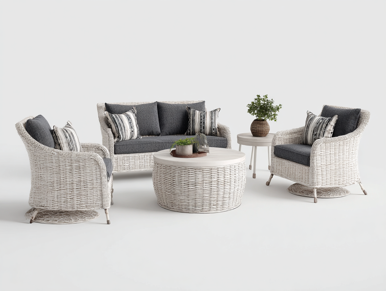 Set divano e poltrone da giardino - rattan sintetico bianco - divano 155x80x85 cm - per giardino - design moderno-Houseero