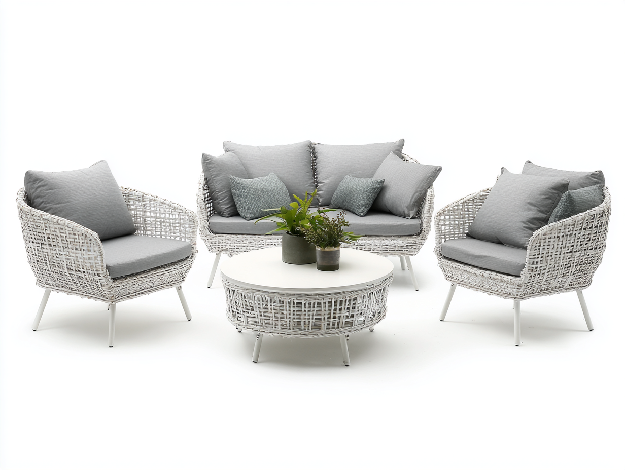 Set divano e poltrone da giardino - rattan sintetico bianco - divano 160x80x85 cm - per giardino - design moderno-Houseero