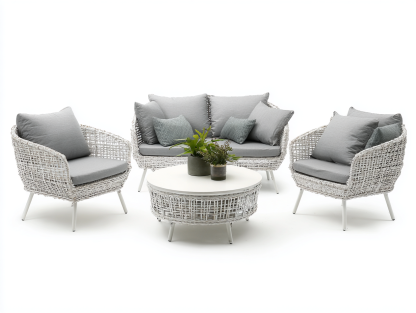 Set divano e poltrone da giardino - rattan sintetico bianco - divano 160x80x85 cm - per giardino - design moderno-Houseero