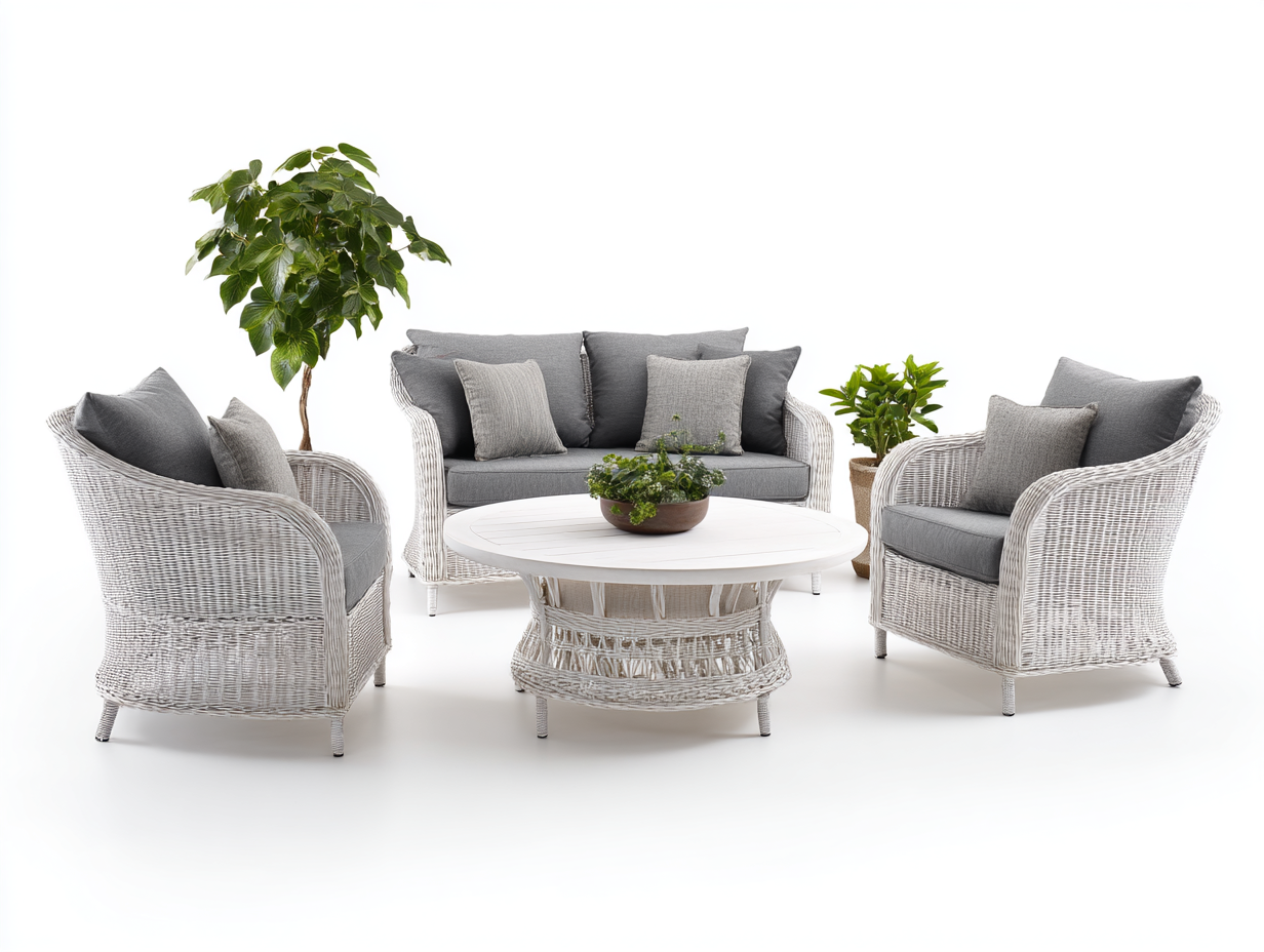 Set divano e poltrone da giardino - rattan sintetico bianco - divano 153x82x85 cm - per giardino - design moderno-Houseero