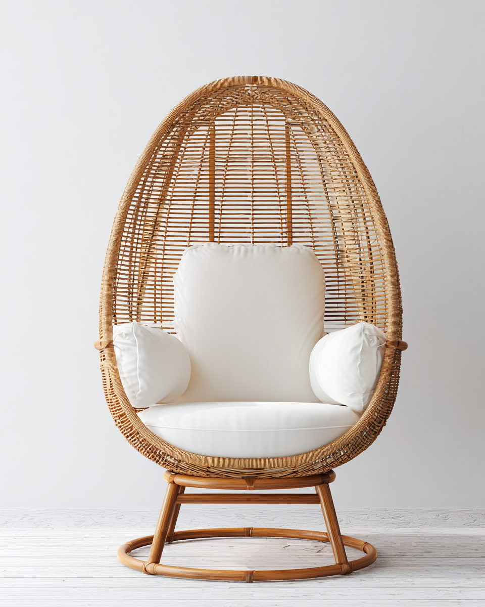 Poltrona da giardino in rattan a forma di uovo 105x90x150 cm - naturale/bianco - per esterno-Houseero