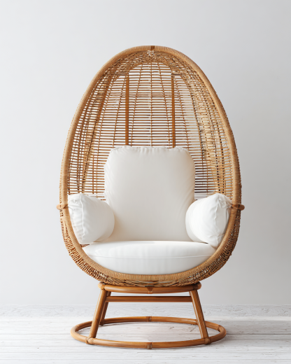 Poltrona da giardino in rattan a forma di uovo 105x90x150 cm - naturale/bianco - per esterno-Houseero