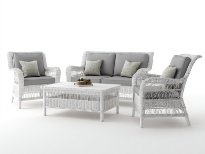 Set divano e poltrone da giardino - rattan sintetico bianco - divano 162x80x90 cm - per giardino - design moderno-Houseero