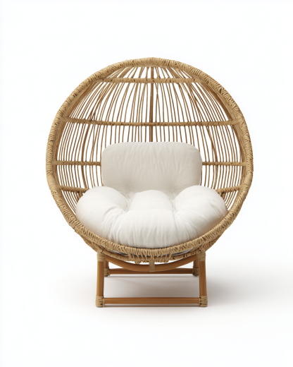 Poltrona da giardino in rattan 100x90x110 cm - naturale/bianco - per esterno-Houseero