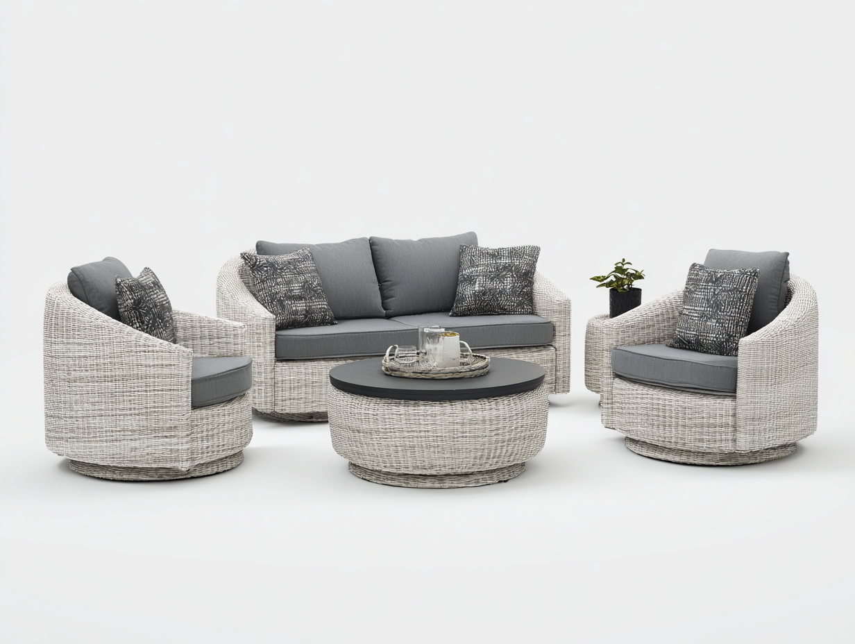 Set divano e poltrone da giardino - rattan sintetico bianco - divano 155x85x85 cm - per giardino - design moderno-Houseero