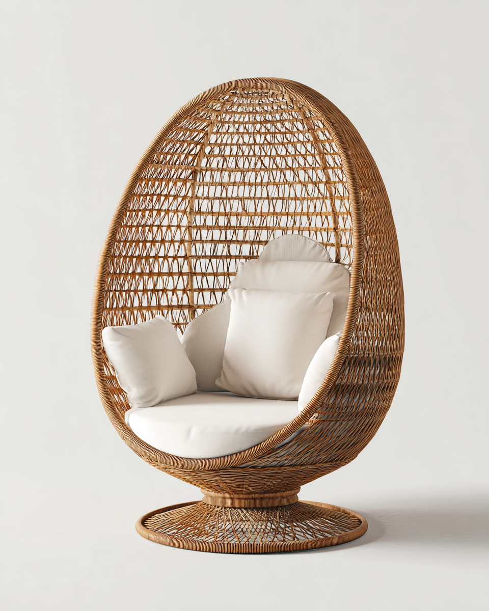 Poltrona da giardino in rattan 110x100x160 cm - naturale/bianco - per esterno - design avvolgente intrecciato-Houseero