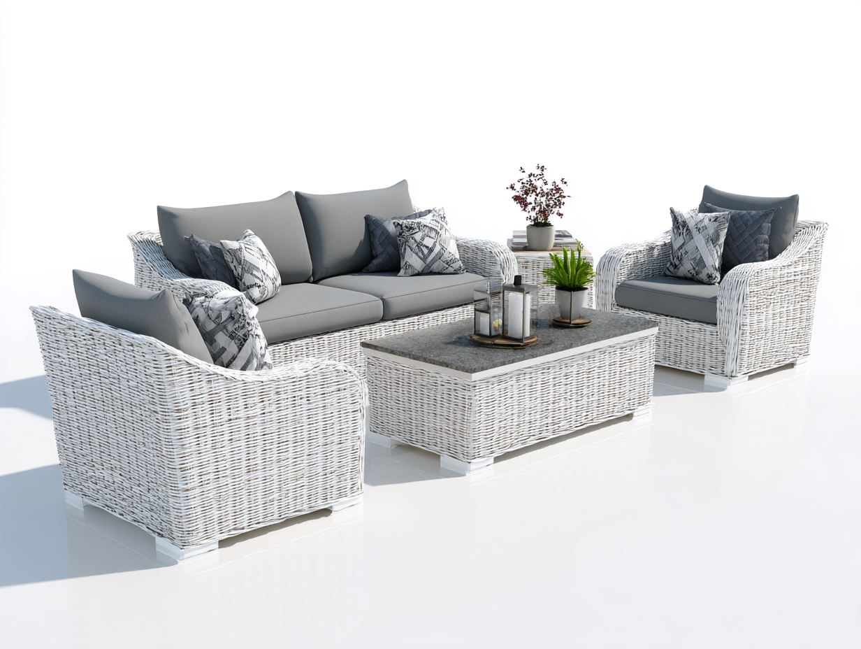 Set divano e poltrone da giardino - rattan sintetico bianco - divano 165x78x80 cm - per giardino - design moderno-Houseero