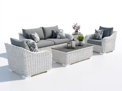 Set divano e poltrone da giardino - rattan sintetico bianco - divano 165x78x80 cm - per giardino - design moderno-Houseero