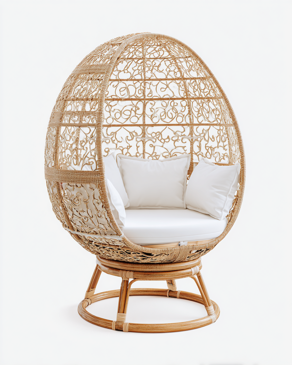 Poltrona da giardino in rattan 105x95x155 cm - naturale/bianco - per esterno - design avvolgente-Houseero