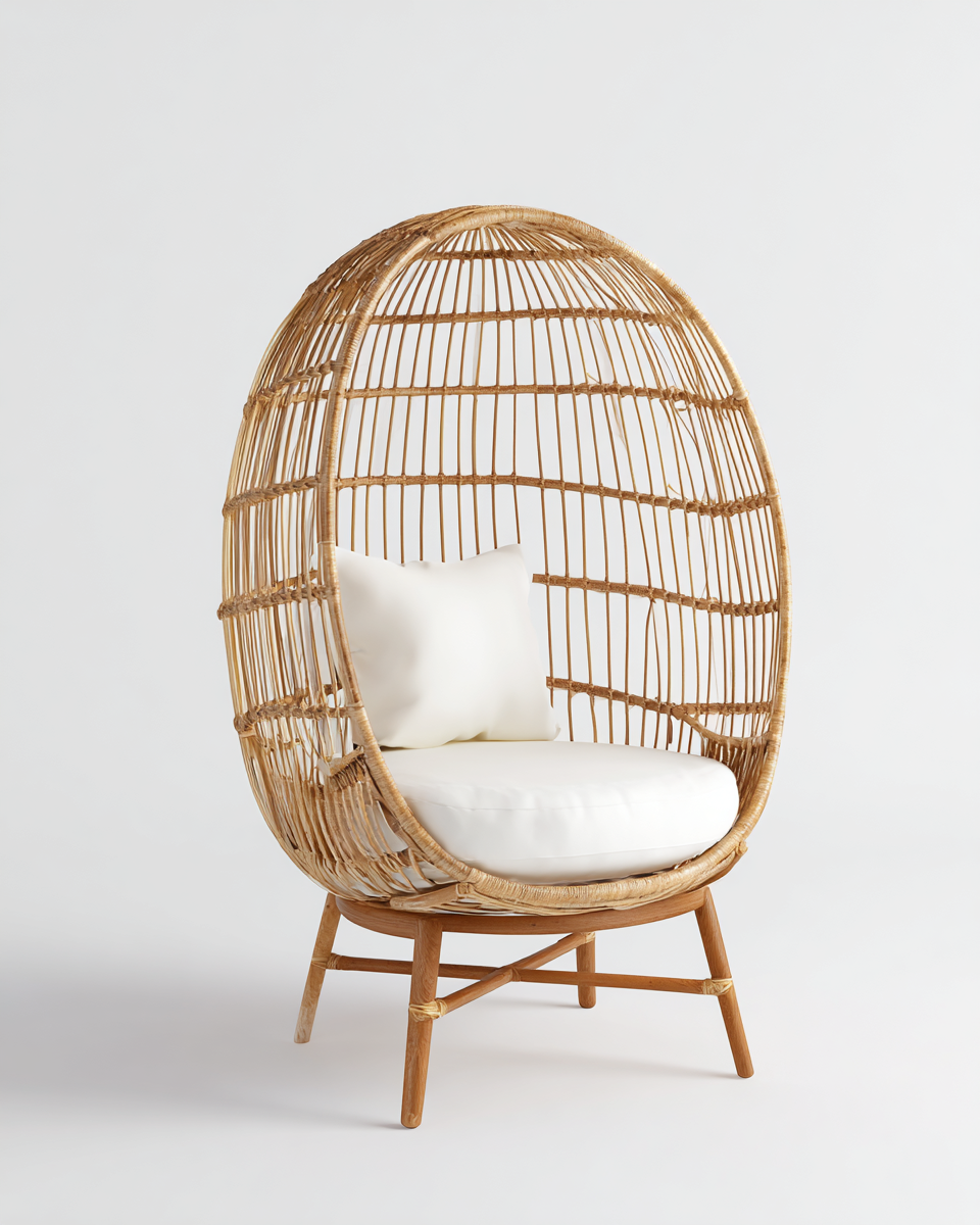 Poltrona da giardino in rattan 95x85x150 cm - naturale/bianco - per esterno - design moderno-Houseero