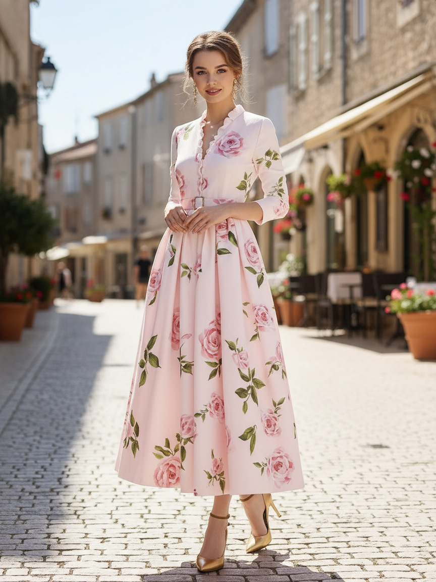 Elegant V-neck Printed Dress