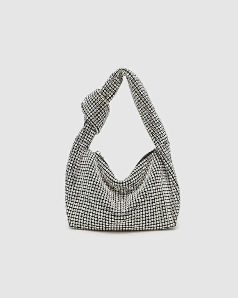 Rhinestone-Embellished Knotted Handbag & Shoulder Bag