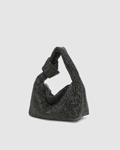 Rhinestone-Embellished Knotted Handbag & Shoulder Bag