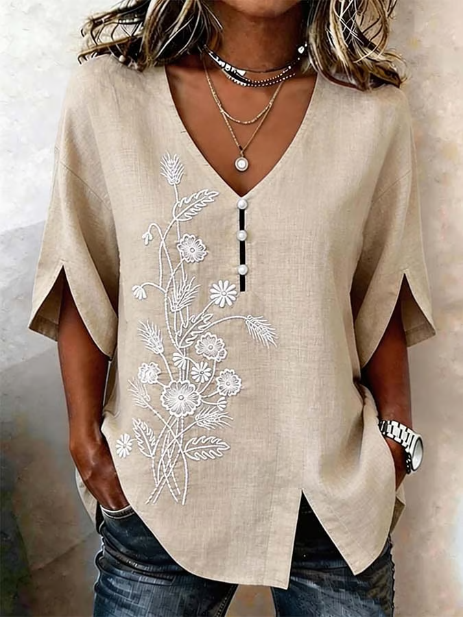Women'S Casual Embroidered Top