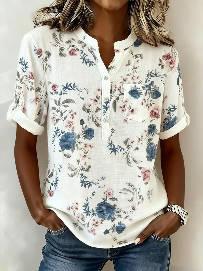 Women'S Casual Color-Blocked Print Top