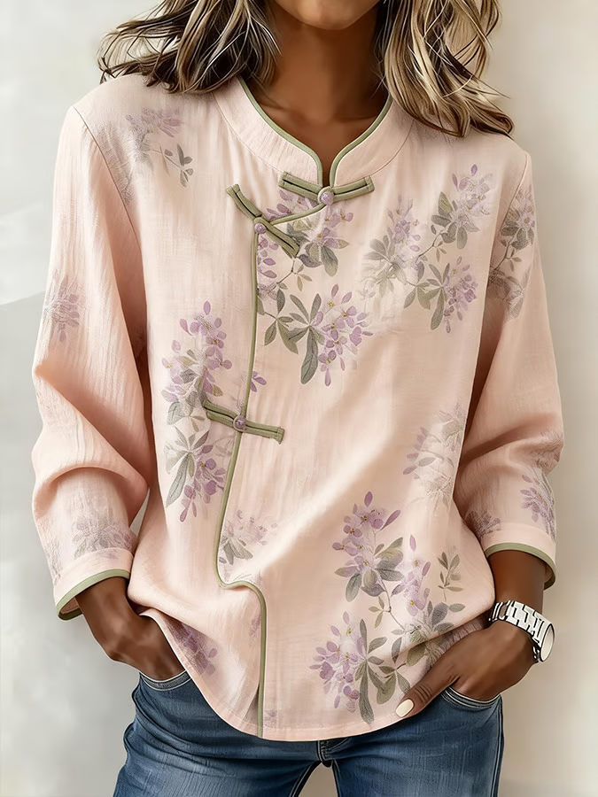 Women'S Casual Color-Blocked Print Top