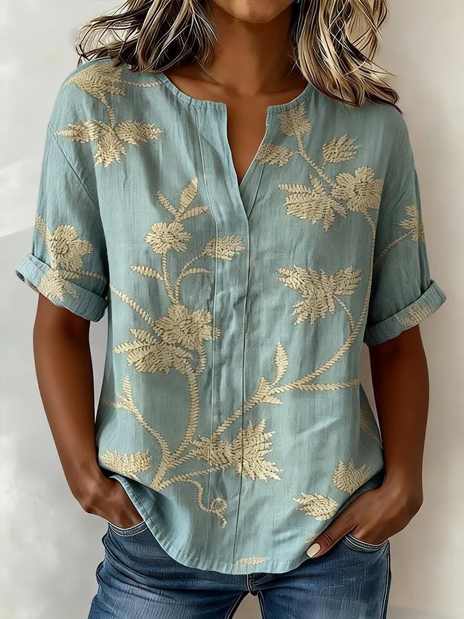 Women'S Casual Color-Blocked Print Top