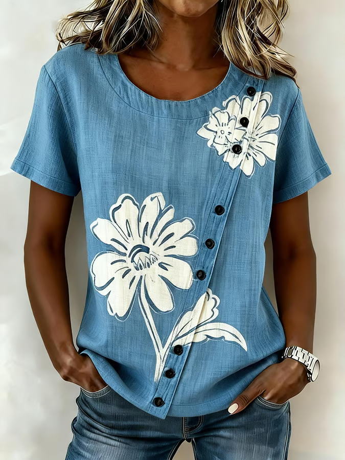 Women'S Casual Color-Blocked Print Top