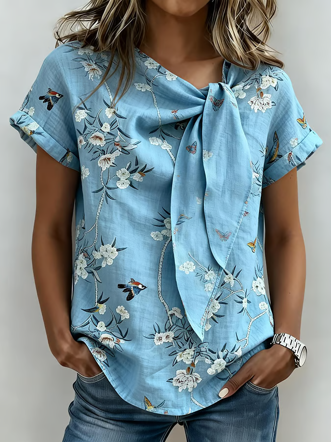  Casual Color Block Print Short-Sleeve Top 