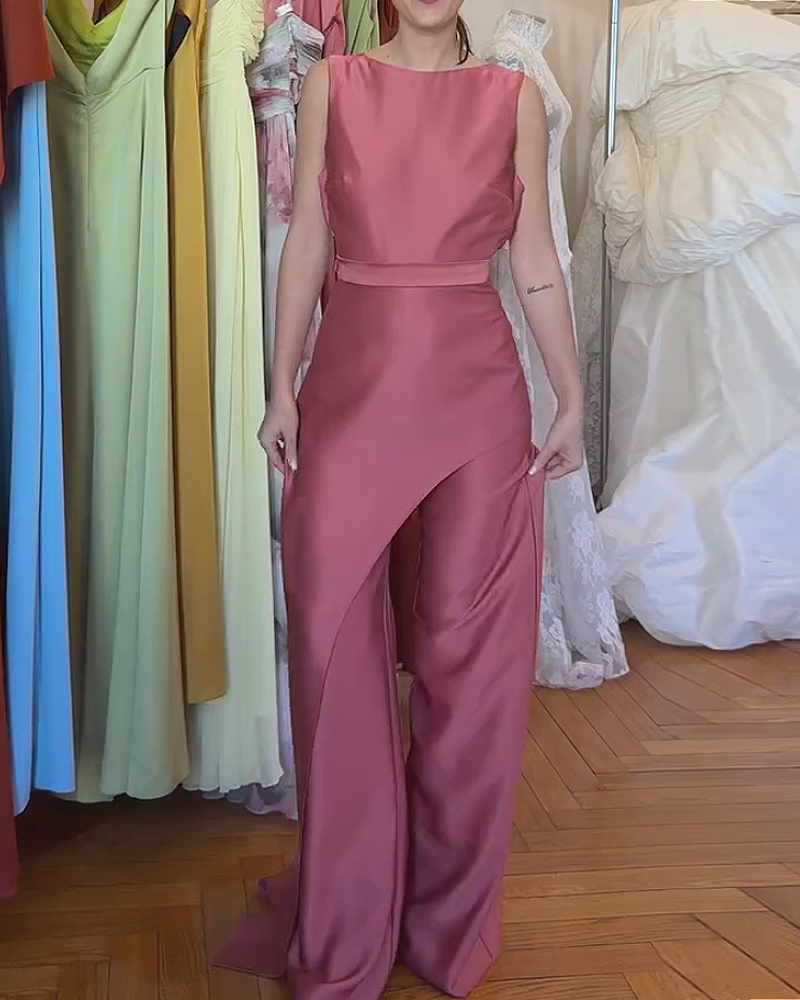 Sleeveless Solid Color Jumpsuit Two-Piece Set