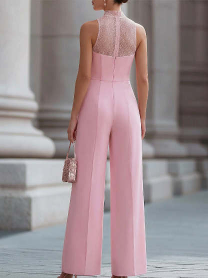 Lace Halter Neck Wide-Leg Jumpsuit