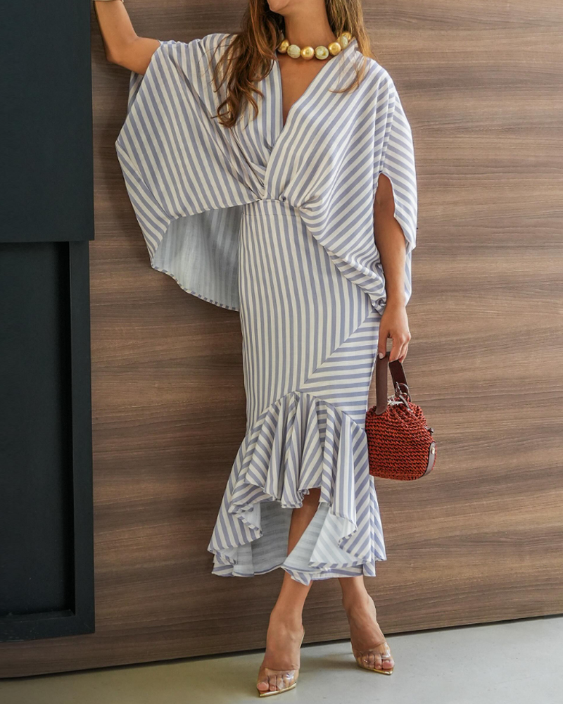 V-neck printed striped two-piece set
